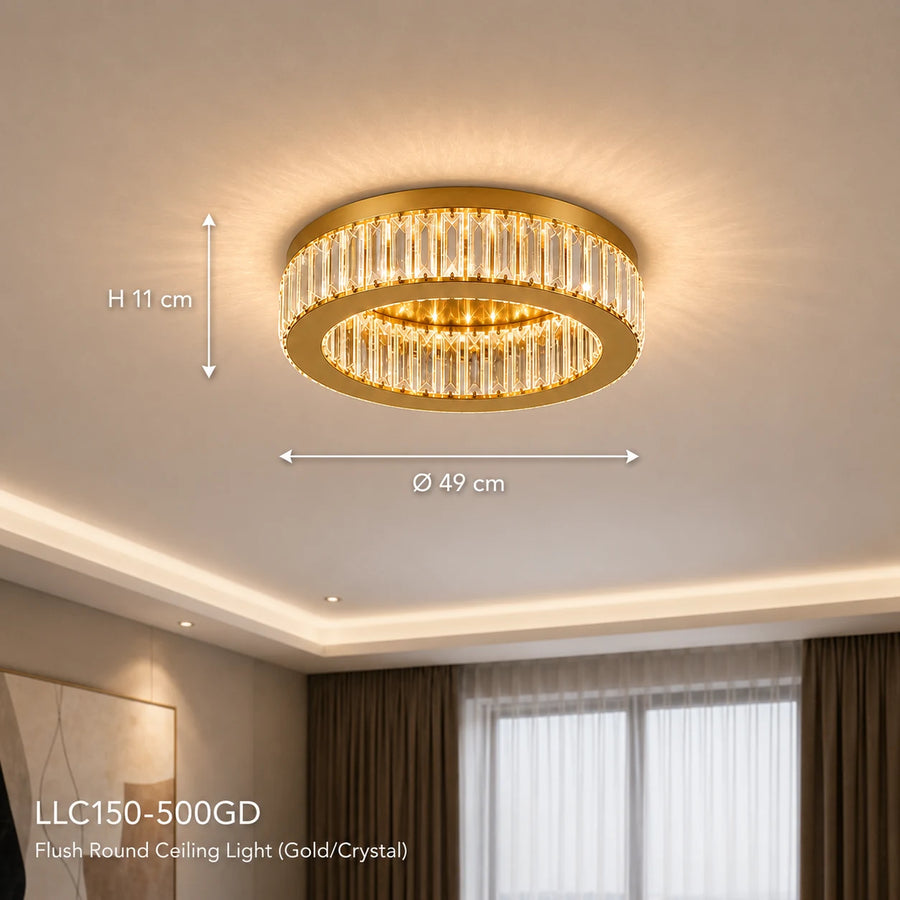 LED csillár távirányítóval és kristály VERTUS 31W, 50cm, Kör, Hideg/Meleg/Semleges fény, Szabályozható, Arany - 02_LLC150-500GD.png