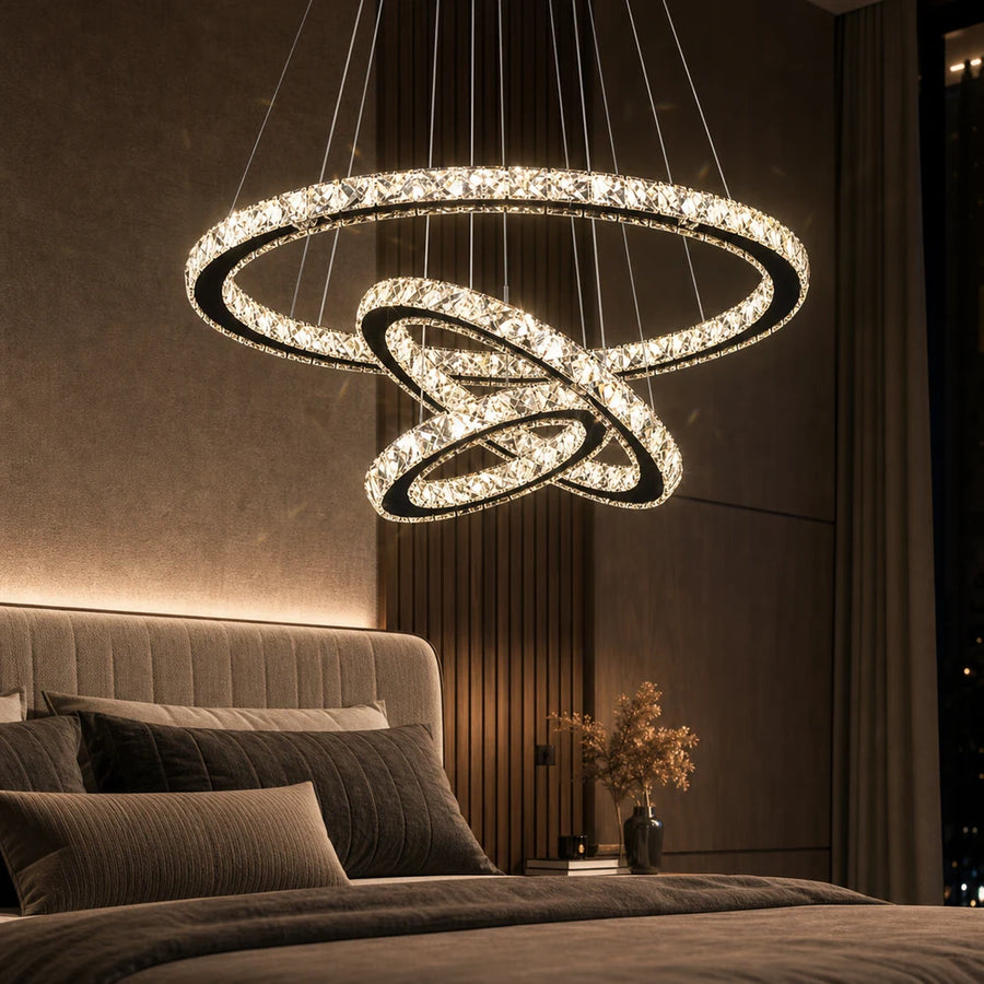 Függesztett LED-es csillár távirányítóval és kristály PRISM LUMINIS 79W, 3 kör, hideg/meleg/semleges fény, szabályozható, króm, állítható magasságú - 03_LT029.png