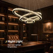 Függesztett LED-es csillár távirányítóval és kristály PRISM LUMINIS 79W, 3 kör, hideg/meleg/semleges fény, szabályozható, króm, állítható magasságú - 04_LT029.png