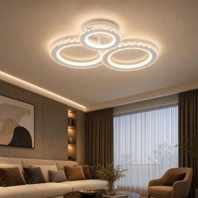 LED csillár távirányítóval és kristály NOVA ROTONDA RGB 75W, 3 kör, hideg/meleg/semleges fény, szabályozható, fehér