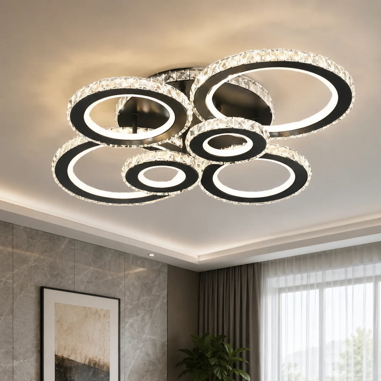 LED csillár távirányítóval és kristály NOVA ROTONDA RGB 145W, 6 kör, hideg/meleg/semleges fény, szabályozható, fekete - 05_LT073-6BK.png