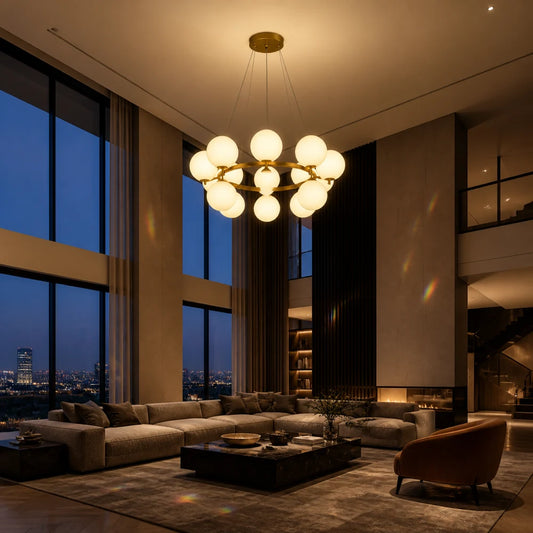 LOFT kamrás csillár, 15x G9, fehérarany, fém, állítható magasságú, modern - 08_LC802-15GD.png