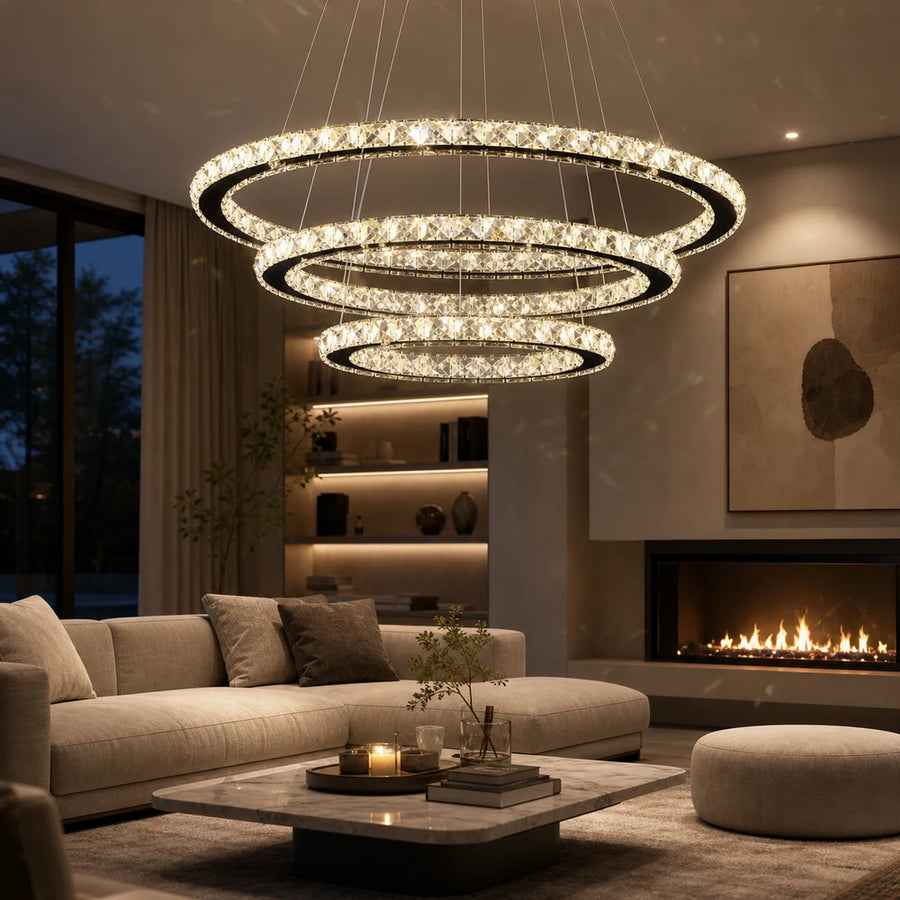 Függesztett LED-es csillár távirányítóval és kristály PRISM LUMINIS 79W, 3 kör, hideg/meleg/semleges fény, szabályozható, króm, állítható magasságú - 08_LT029.png