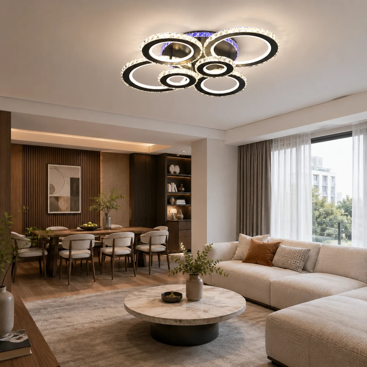 LED csillár távirányítóval és kristály NOVA ROTONDA RGB 145W, 6 kör, hideg/meleg/semleges fény, szabályozható, fekete - 08_LT073-6BK.png