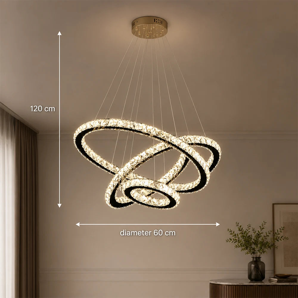 Függesztett LED-es csillár távirányítóval és kristály PRISM LUMINIS 79W, 3 kör, hideg/meleg/semleges fény, szabályozható, króm, állítható magasságú - 11_LT029.png