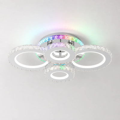 LED csillár távirányítóval és kristály NOVA ROTONDA RGB 82W, 4 kör, hideg/meleg/semleges fény, szabályozható, krómozott