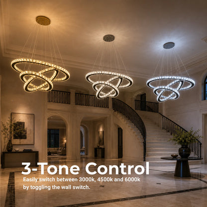 Függesztett LED-es csillár távirányítóval és kristály PRISM LUMINIS 79W, 3 kör, hideg/meleg/semleges fény, szabályozható, króm, állítható magasságú - 15_LT029.png