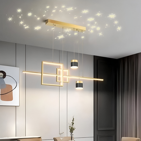 A LED -vágy felfüggesztve a Denisse 64W távirányítóval, hideg/forró/semleges fény, instabil, arany, állítható magasság, 2233/4GD