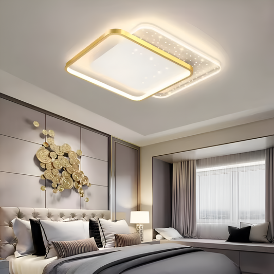 LED -csillár távirányítóval Gildra 110W, 2 négyzet, hideg/forró/semleges fény, instabil, arany