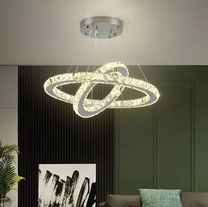 LED -csillár távirányító prizmával Luminis, 58W, 2 kör, hideg/forró/semleges fény, instabil, ezüst, állítható magasság