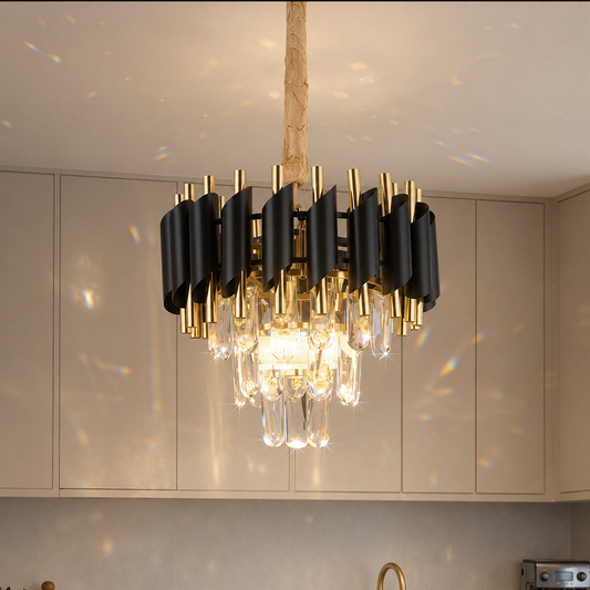 Crystal Chandelier Versailles Petito 3XE14, 30 cm átmérőjű, fényes és fekete arany, állítható magasság