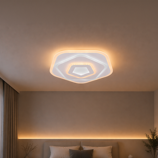 LED csillár PENTAGON távirányítóval 59W, 40cm, hideg/meleg/semleges fény 3000K/4000K/6000K, fehér, fém és akril