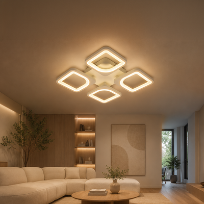 LED csillár távirányítóval ZOE 53W, 4 négyzet, hideg/meleg/semleges fény, szabályozható, fehér