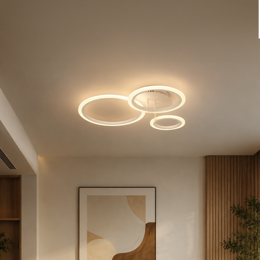 LED csillár távirányítóval BETTY 40W, 3 kör, hideg/meleg/semleges fény, szabályozható, fehér, fém és akril