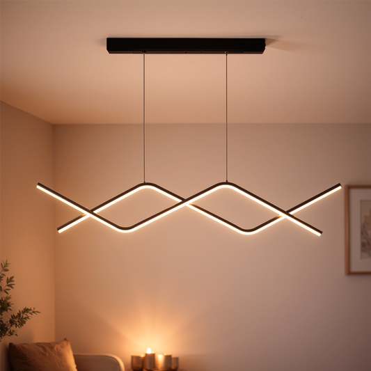 Függesztett LED-csillár távirányítóval ZIGZAG 27W, Hideg/Meleg/Semleges fény, Szabályozható, Fekete, Állítható magasságú