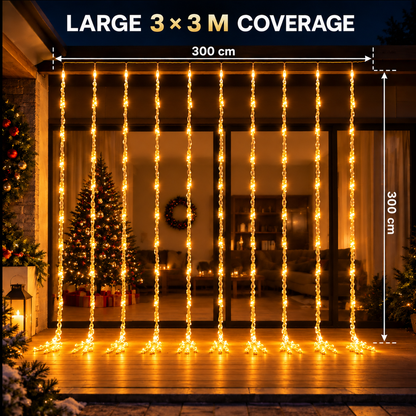 Eső típusú karácsonyi telepítés, meleg fény, 300 x 300 cm, 320 LED