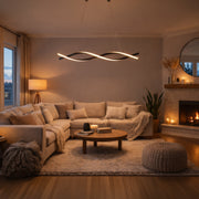 Függesztett LED-csillár távirányítóval, FLUX, 27 W, 116 cm, hideg/meleg/semleges fény 3000K/4000K/6000K, szabályozható, fekete, állítható magasságú, fém és szilikon