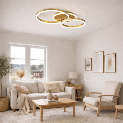 LED csillár távirányítóval RINOVA 66W, 2 kör, hideg/meleg/semleges fény, szabályozható, fényes arany