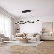 Függesztett LED-csillár távirányítóval, FLUX, 27 W, 116 cm, hideg/meleg/semleges fény 3000K/4000K/6000K, szabályozható, fekete, állítható magasságú, fém és szilikon