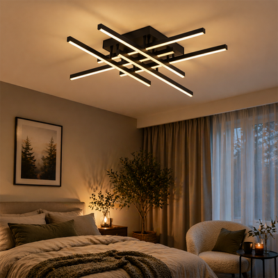 LED csillár távirányítóval LINEX, 81 W, 6 elem, lineáris, hideg/meleg/semleges fény, szabályozható, fekete