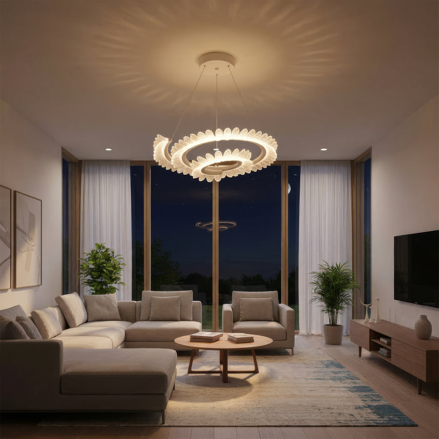 LULUS LED PRISM LUMINIS, CRYSTAL ÉS MÉG, 210W, 4 CIRCLES, DIMILE, állítható magasság, hideg/forró/semleges fény, fényűző világítás