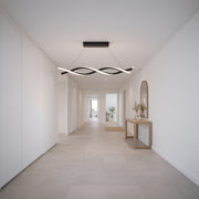 Függesztett LED-csillár távirányítóval, FLUX, 27 W, 116 cm, hideg/meleg/semleges fény 3000K/4000K/6000K, szabályozható, fekete, állítható magasságú, fém és szilikon