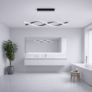 Függesztett LED-csillár távirányítóval, FLUX, 27 W, 116 cm, hideg/meleg/semleges fény 3000K/4000K/6000K, szabályozható, fekete, állítható magasságú, fém és szilikon