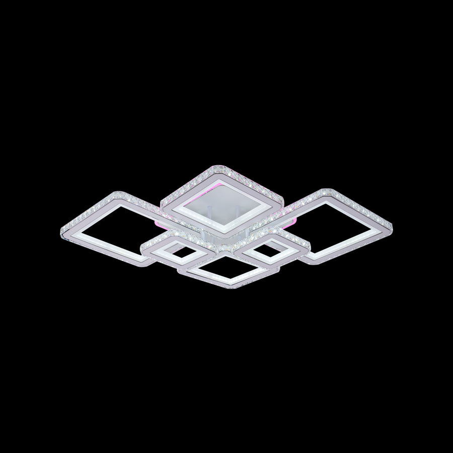 LED -csillár távirányítóval és Quadris RGB 170W, 6 négyzet, hideg/forró/semleges fény, fehér, fehér