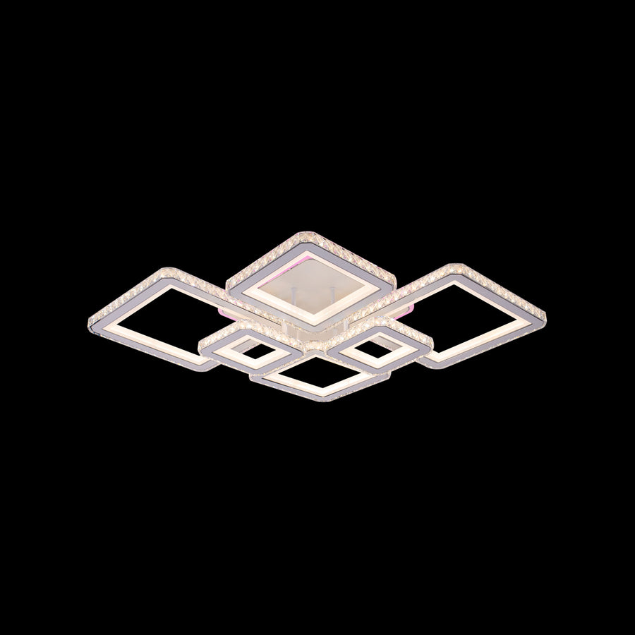 LED -csillár távirányítóval és Quadris RGB 170W, 6 négyzet, hideg/forró/semleges fény, fehér, fehér