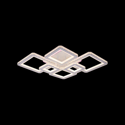 LED csillár távirányítóval és kristály QUADRIS RGB 175W, 6 négyzet, hideg/meleg/semleges fény, szabályozható, fehér