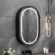 LED -tükör szekrény, ovális, 50x80 cm, fogyatékosság, hideg/forró/semleges fény, fekete keret, tárolóhely
