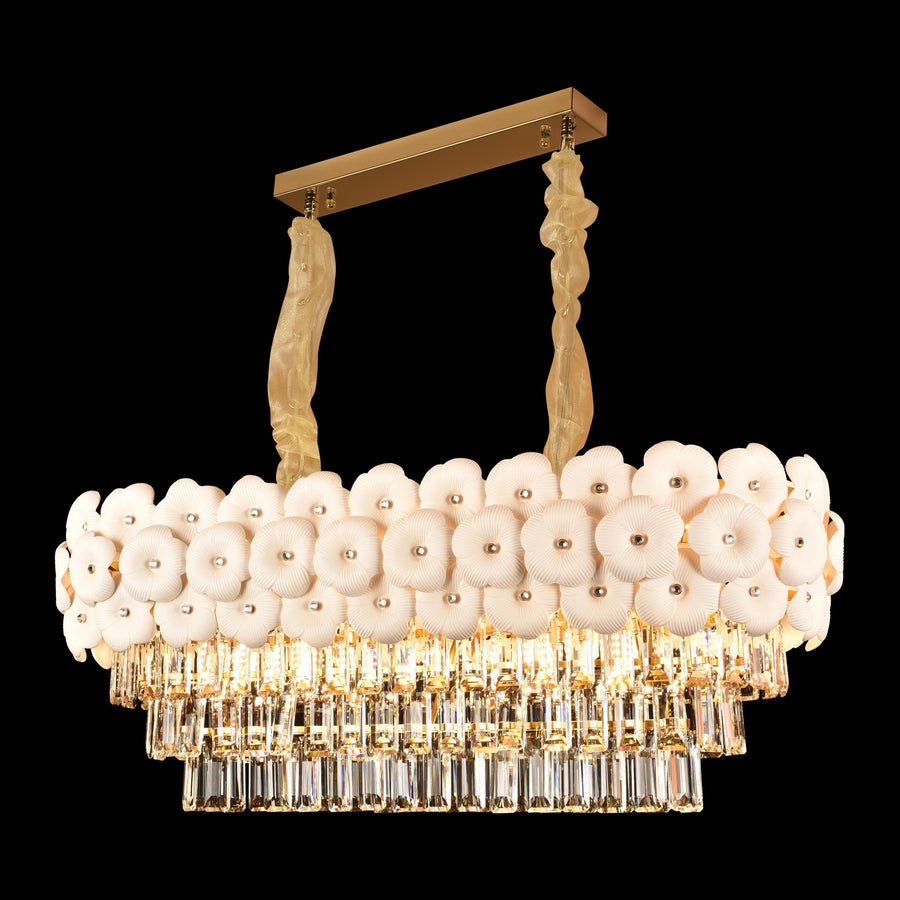 Candelabru Cristal PETAL Regalis 12xE14, 80x30 cm, Auriu, Inaltime Reglabila, Metal si Cristal