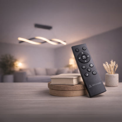 Függesztett LED-csillár távirányítóval, FLUX, 27 W, 116 cm, hideg/meleg/semleges fény 3000K/4000K/6000K, szabályozható, fekete, állítható magasságú, fém és szilikon