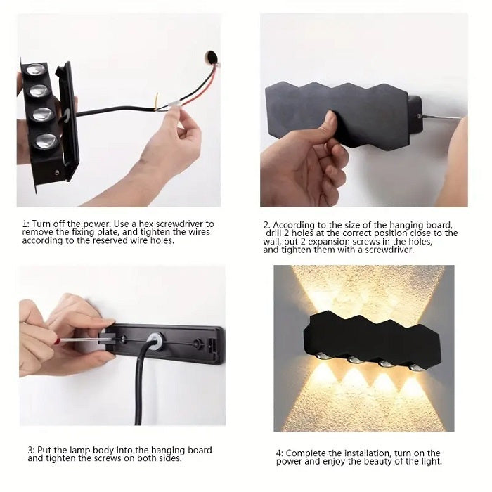 Kültéri és beltéri LED fali lámpa, 4 forrás x 1W, IP65, ABS, fekete, 3000K