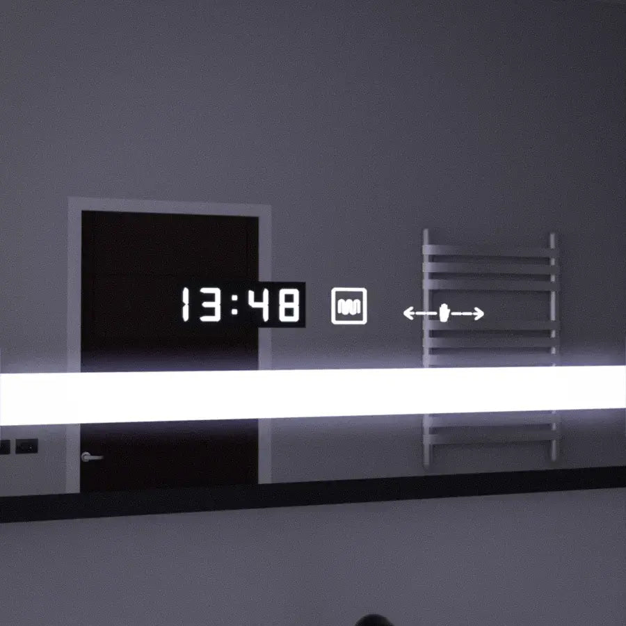 Téglalap alakú LED -tükör 120x80cm mozgásgátló érzékelő Marcello Dispanting óra leolvasztó rendszer