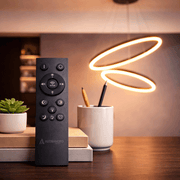 Függesztett LED-csillár távirányítóval CASIANA 40W, 2 kör, hideg/meleg/semleges fény 3000K/4000K/6000K, szabályozható, fekete, állítható magasságú, fém és akril