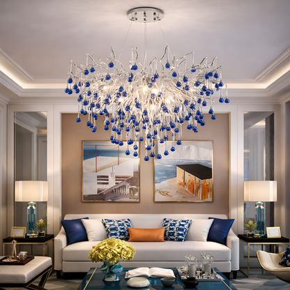 Crystal csillár CC335/600CH, 7x G9, króm és kék kristályok, 60 cm, állítható magasság