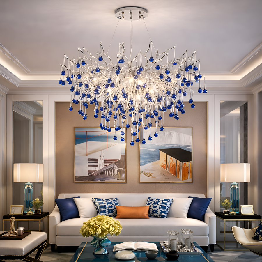 Crystal csillár CC335/600CH, 7x G9, króm és kék kristályok, 60 cm, állítható magasság