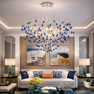 Crystal csillár CC335/600CH, 7x G9, króm és kék kristályok, 60 cm, állítható magasság