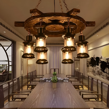 Vintage Harper csillár, 1xe27, rusztikus pajta, zsineg és fém, 150 cm, fekete