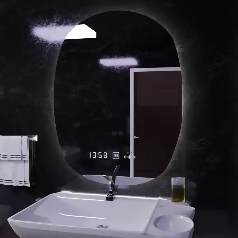 Ovális LED tükör 60x80cm ranya érzékelő mozgásglow marcello dimable óra leolvasztási rendszer