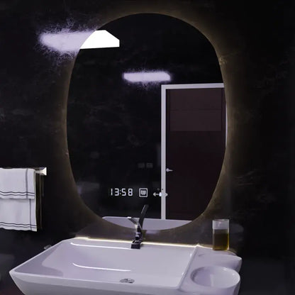 Ovális LED tükör 60x80cm ranya érzékelő mozgásglow marcello dimable óra leolvasztási rendszer