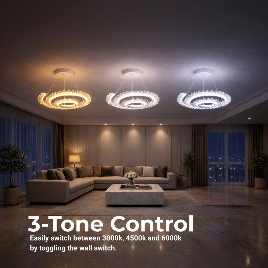LULUS LED PRISM LUMINIS, CRYSTAL ÉS MÉG, 210W, 4 CIRCLES, DIMILE, állítható magasság, hideg/forró/semleges fény, fényűző világítás
