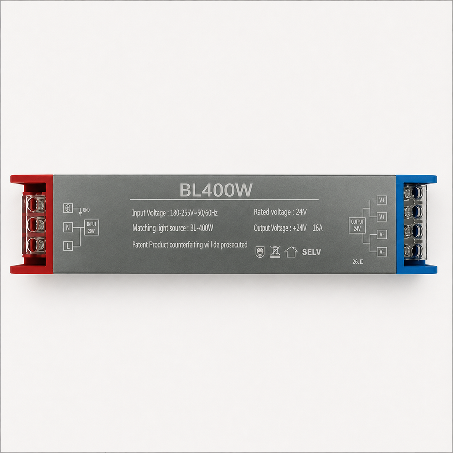 LED tápegység 24V, 20,5x2,5x4 cm, réz és alumínium, fekete