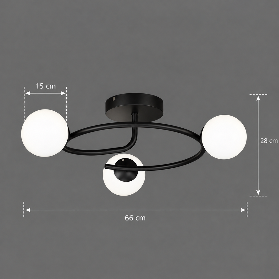 LED és kristály csillár ORBIT, 66cm, 3xE27, Globes, Fekete