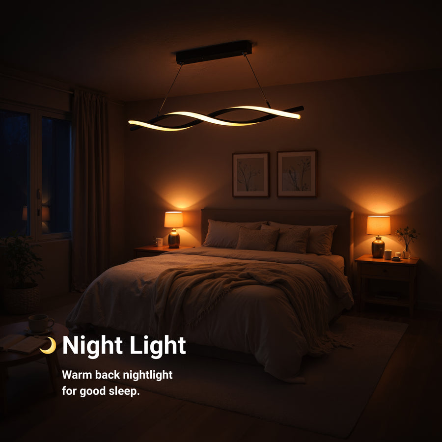 Függesztett LED-csillár távirányítóval, FLUX, 27 W, 116 cm, hideg/meleg/semleges fény 3000K/4000K/6000K, szabályozható, fekete, állítható magasságú, fém és szilikon