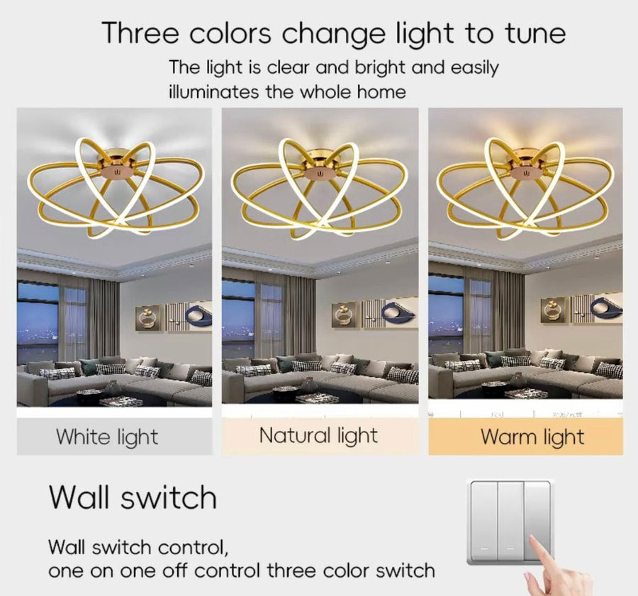 LED csillár távirányítóval LT770/500GD, 45W, meleg/hideg/semleges fény 3000K/4000K/6000K, szabályozható, aurium fém