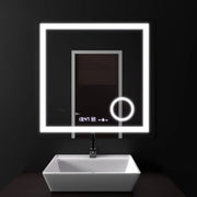Téglalap alakú LED -tükör, 60x60 cm, Souverain MotionGlow Marcello, Debrunion rendszer, óra és hőmérő, kozmetikai nagyító
