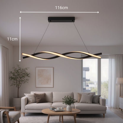 Függesztett LED-csillár távirányítóval, FLUX, 27 W, 116 cm, hideg/meleg/semleges fény 3000K/4000K/6000K, szabályozható, fekete, állítható magasságú, fém és szilikon