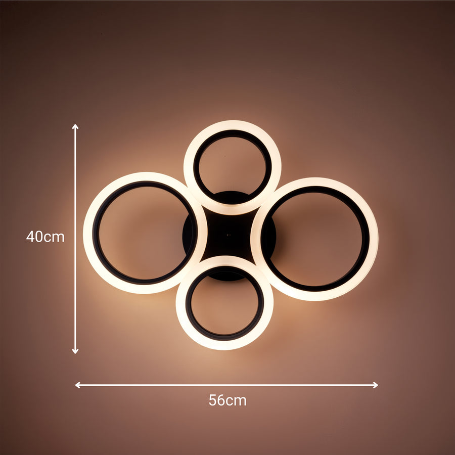 LED -csillár Betty 44W távirányítóval, 4 kör, hideg/forró/semleges fény, instabil, fekete